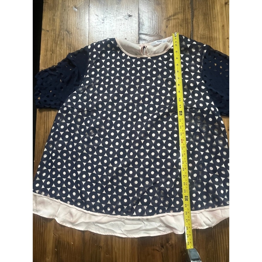 eShakti Custom Navy Blue Geometric Laser Cut Overlay Blush Pink Blouse Top